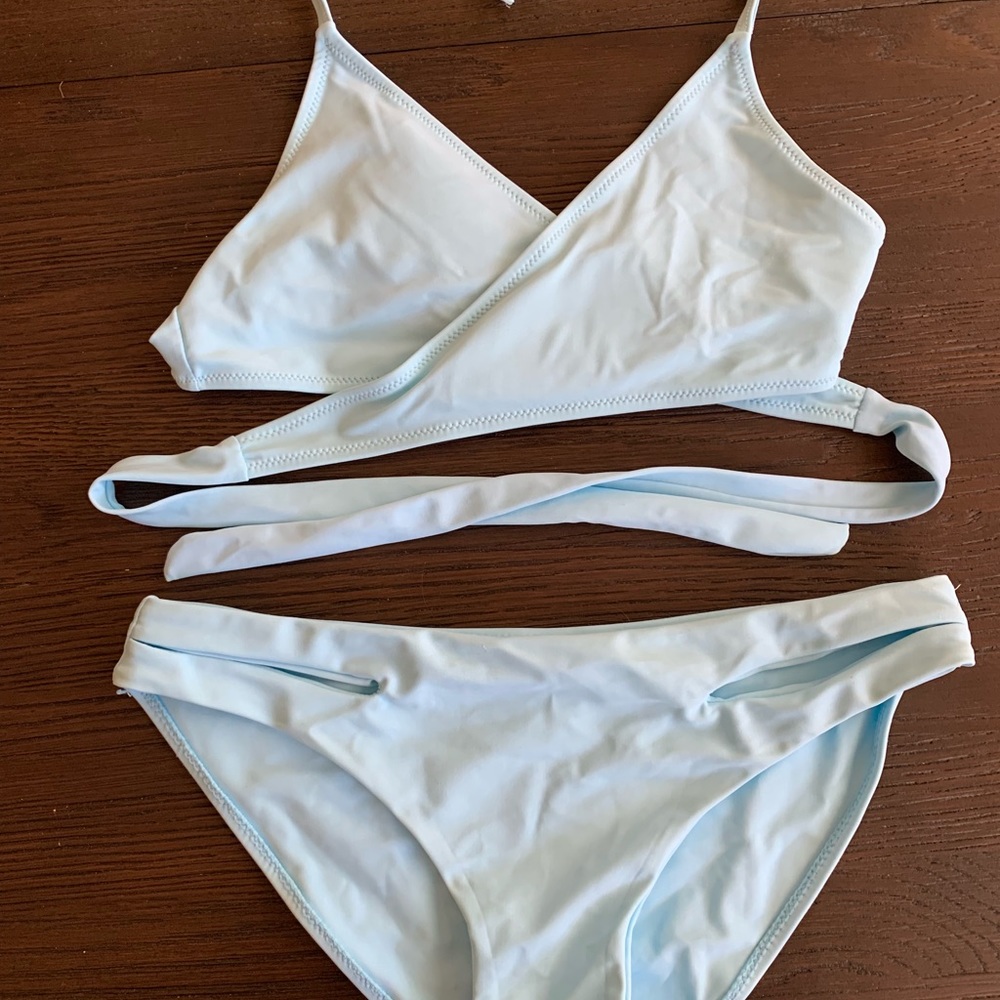 blue wrap bikini